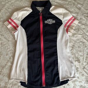 Harley-Davidson Black and White Zip-Up Top with Pink Details